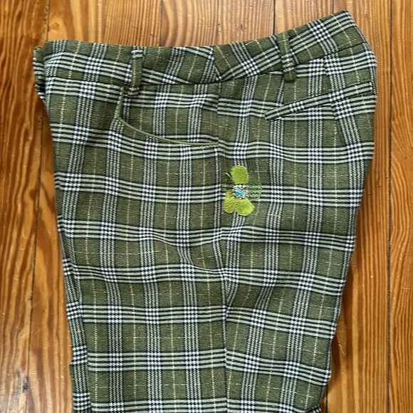 MicMac Paris green and gold plaid pants, cropped and cuffed, 27 inch waist. - Picture 5 of 6